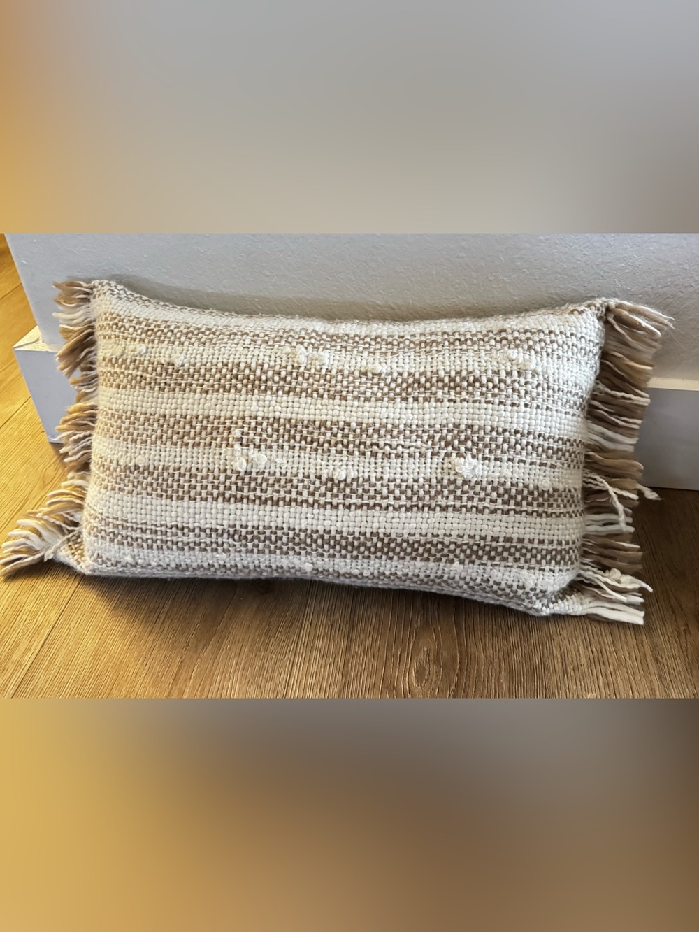 Nubby Cream and Tan Decorative Lumbar Pillow-joon loloi